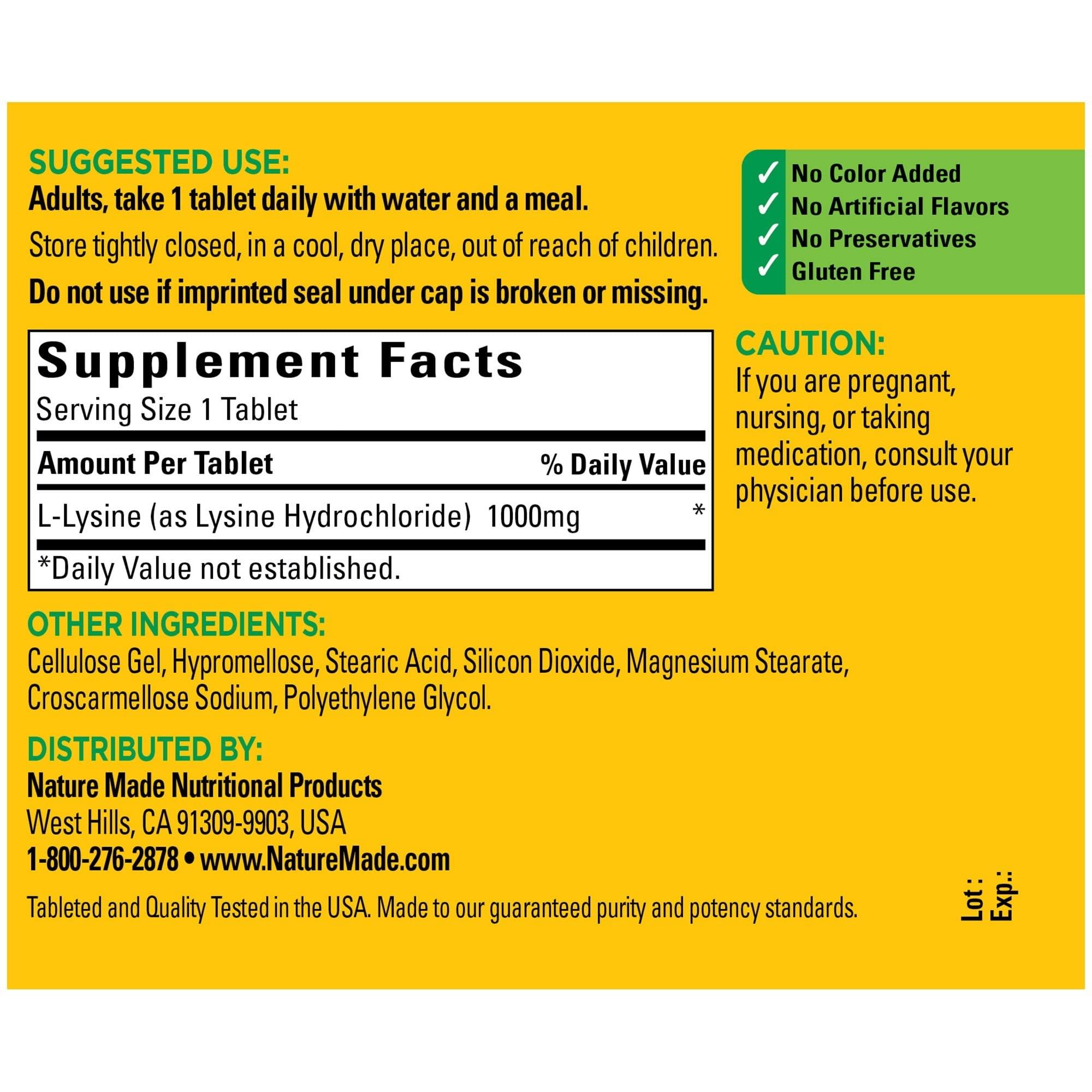 Nature Made Nature Made L-Lysine 1000 mg 60 Tablets