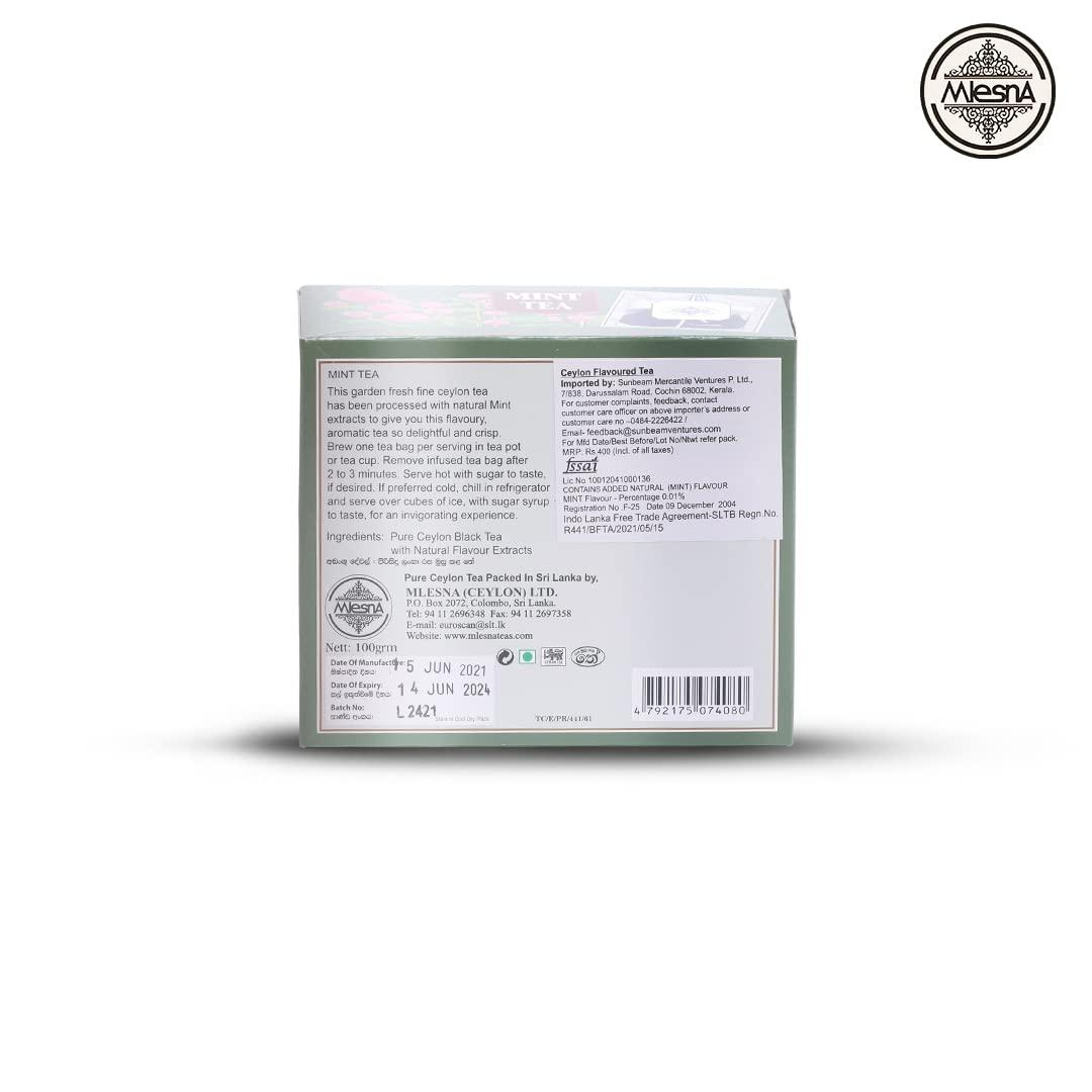 Mlesna Mlesna Mint Tea | Prepared With Traditional Method | Natural Flavour Extract | Rich in Anti - Oxidant | Pure Tea Bags - 100gm Each (Pack of 2)
