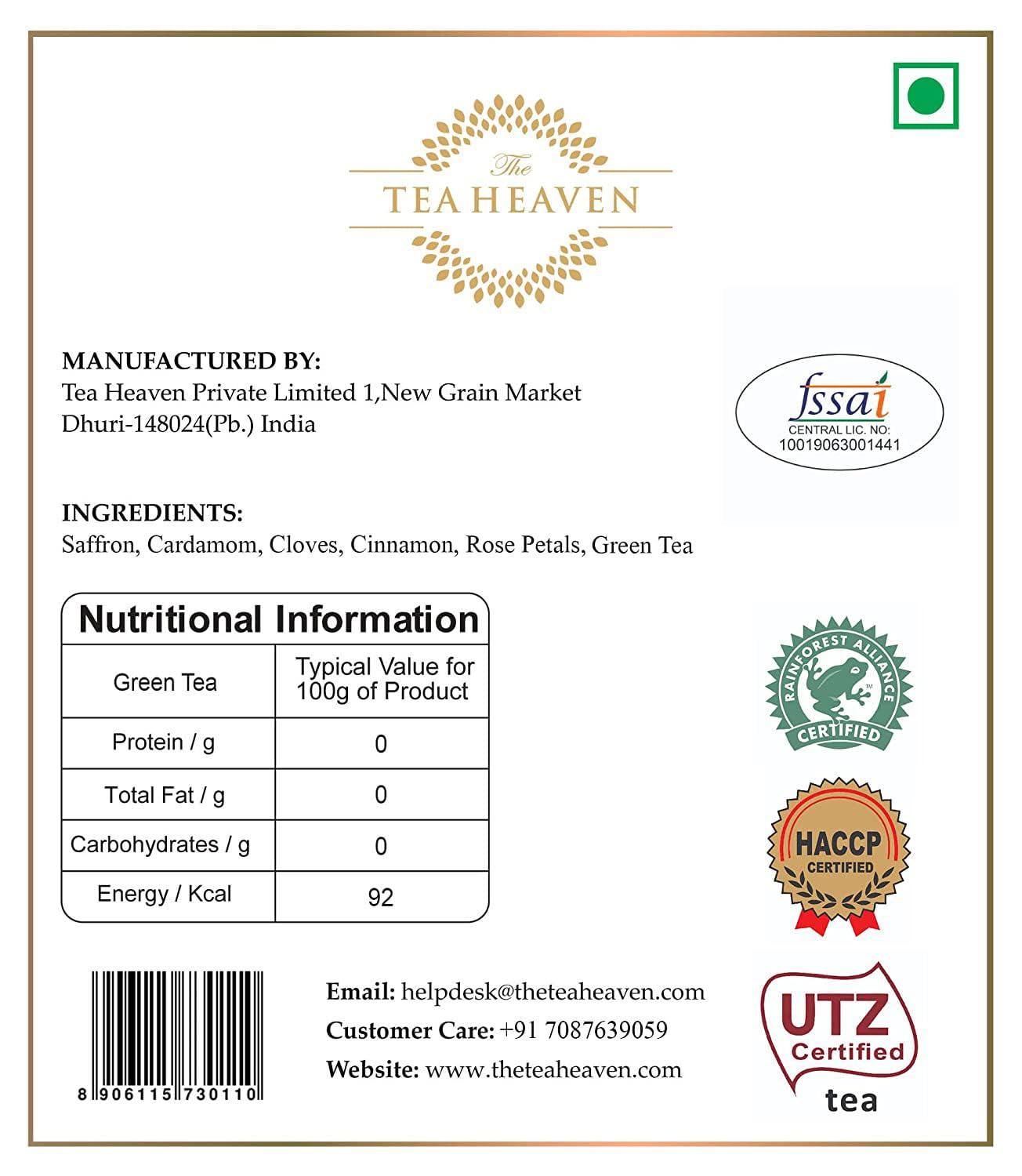 The Tea Heaven The Tea Heaven Loose Leaves Green Tea Gift-Kashmiri Kahwa 100 Grams Tea Pack-Blended With Saffron And Spices-100% Natural Ingredients