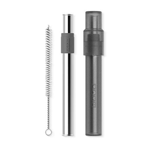 Zoku ZOKU - Jumbo Pocket straw with Case For \"thinKitchen\": , for Travel, Work and On the Go, Collapsible Stainless Steel Metal Straw with Silicone Mouthpiece, Ideal for Key Chains, Pockets, Purses and More (Charcoal Pocket Straw)