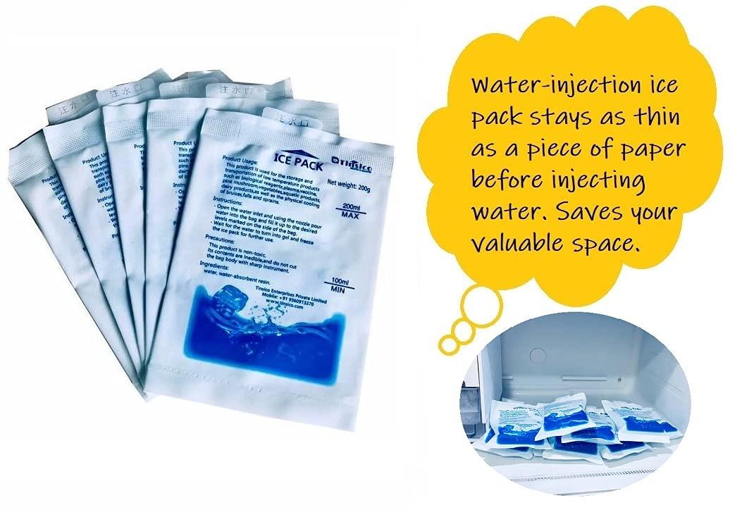TINSICO TINSICO Ice Bag Water-Injection Ice Pack for Pain Relief and Ice Box (Pack of 2, 200 ML) Reusable Cold Pack for Food Medical Storage and Delivery