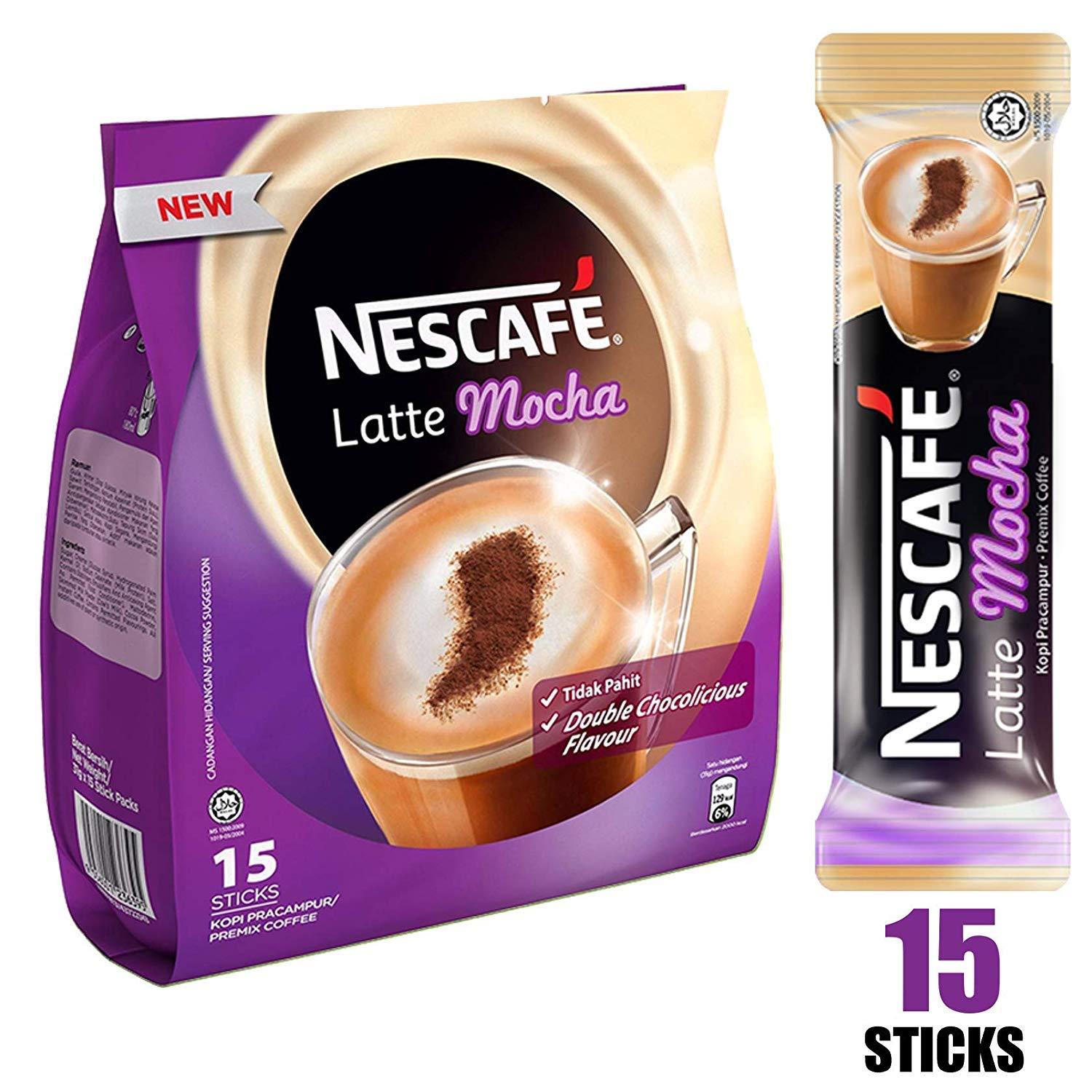Nestle Nestle Nescafe 3 in 1 Mocha Coffee Latte - Instant Coffee Packets - Single Serve Flavored Coffee Mix (15 Sticks)