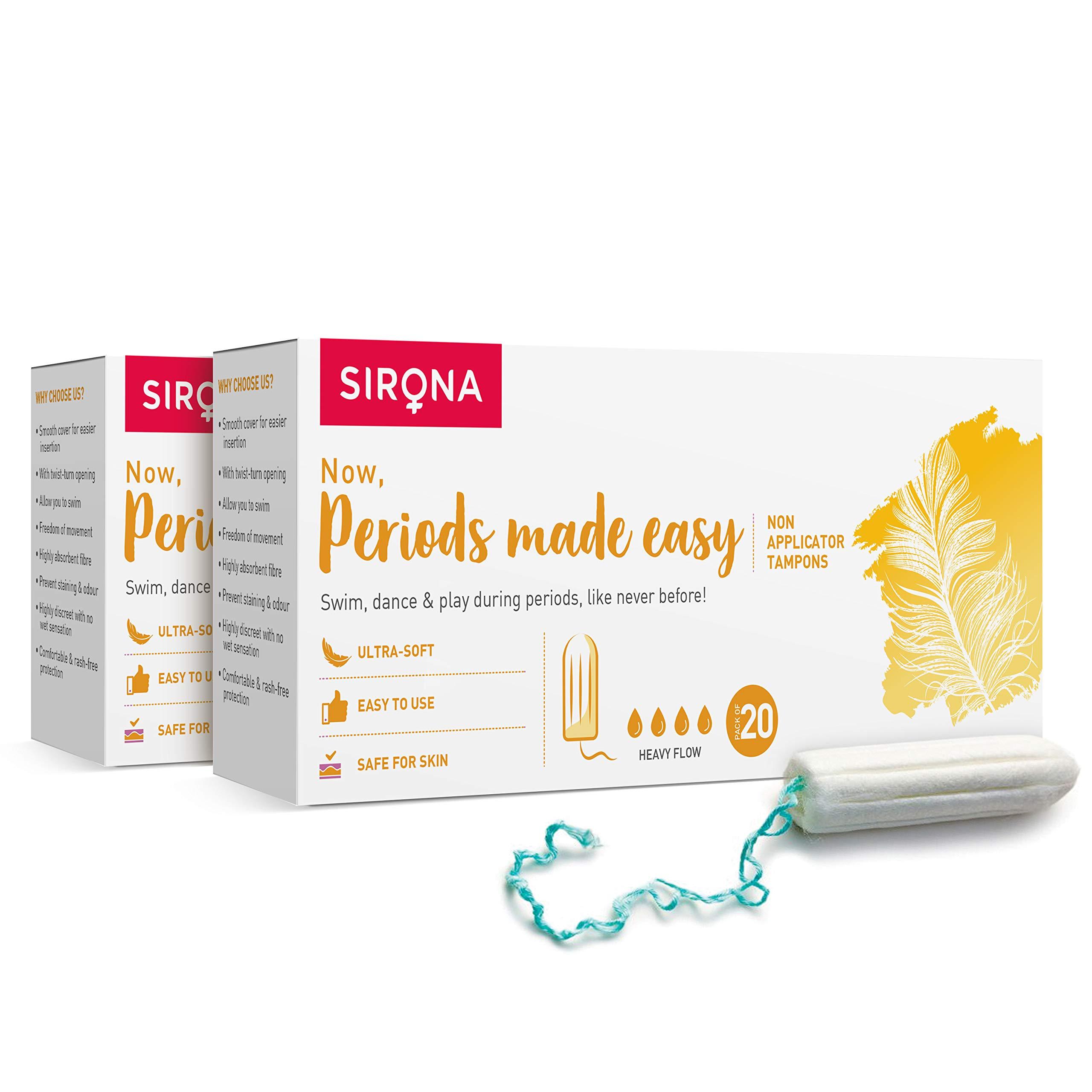Sirona Sirona Period Made Easy Tampons - 20 Piece (Pack of 2) | For Heavy Flow | Biodegradable Tampons | FDA Approved