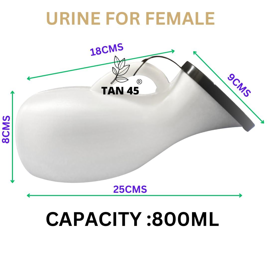 TAN45 Tan45 Urine Pot for Women in Bed Patient, Female Urinal Collector With Lid, Pack Of 2 (800 ml)