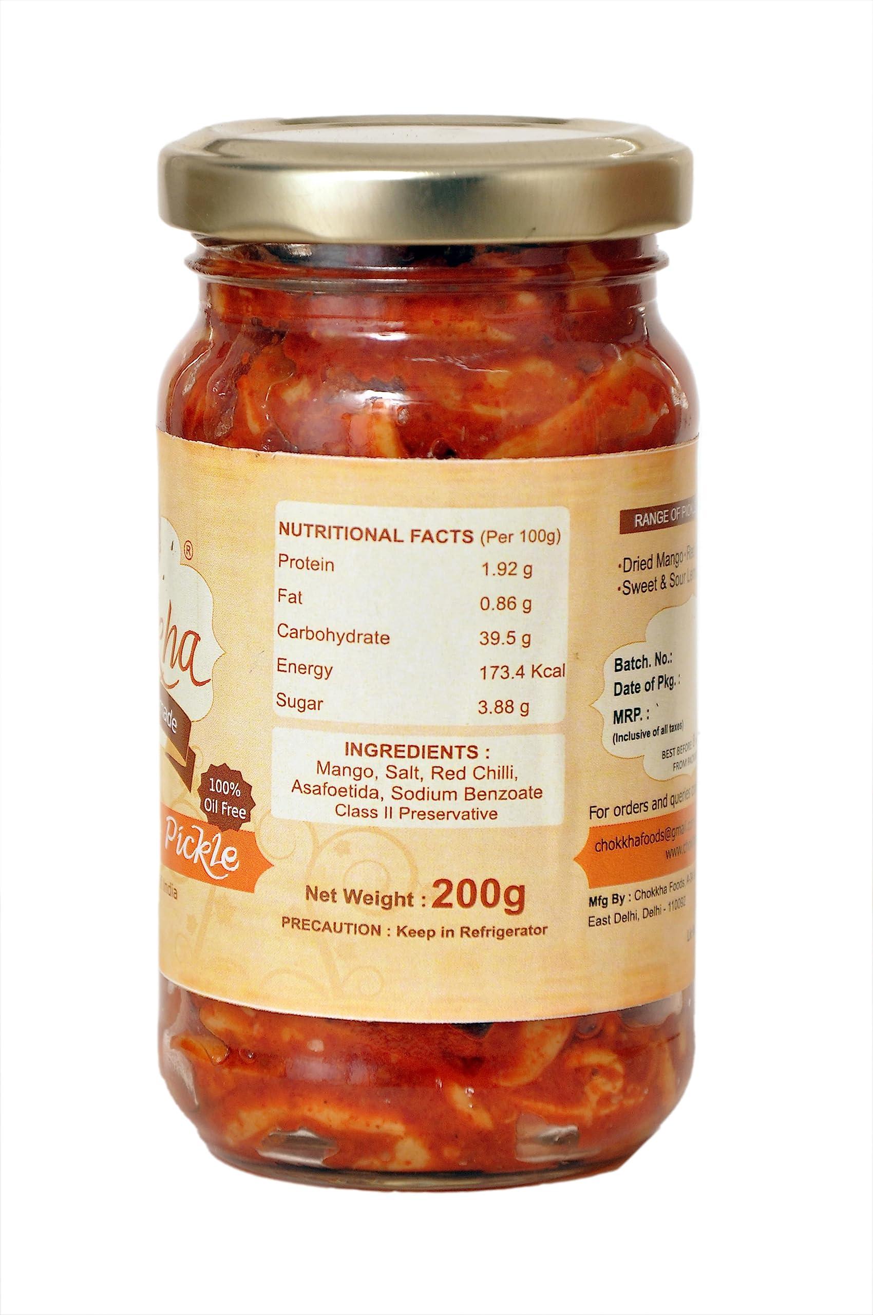Chokkha Chokkha Traditional Homemade Hing Mango Pickle | Senda Namak | No Colour |100% Oil-Free | 200 Gm