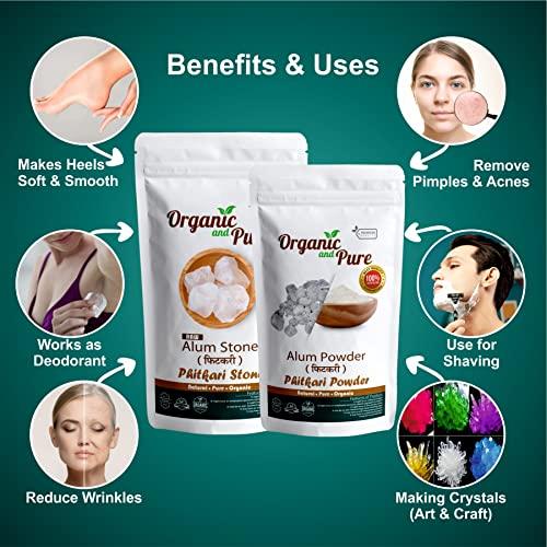 Organic and Pure Organic and Pure Alum Stone Block | Phitkari Alum Stone | Fitkari Stone for Skin Vastu Face Skin Hair Water Underarms Shave Teeth | Potassium Potash 900g