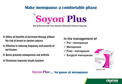 Cratus Cratus Soyon Plus – Soy Isoflavones Vitamins Minerals and Trace Elements Capsules - Complete Pre and Post Menopause - For Women in 40’s & above Relieves Hot Flashes (Pack of 1-100 Capsules)
