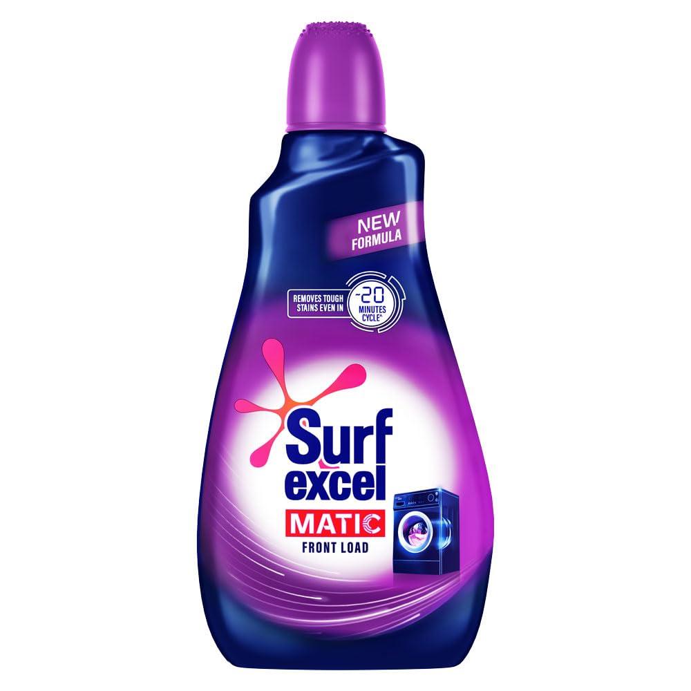 Surf Excel Surf Excel Matic Liquid Front Load Detergent 1 Liter Bottle & Quick Wash Detergent Powder 1 Kg, Washing Powder With Lemon & Bleach To Remove Tough Stains On Clothes - Bucket & Machine Wash