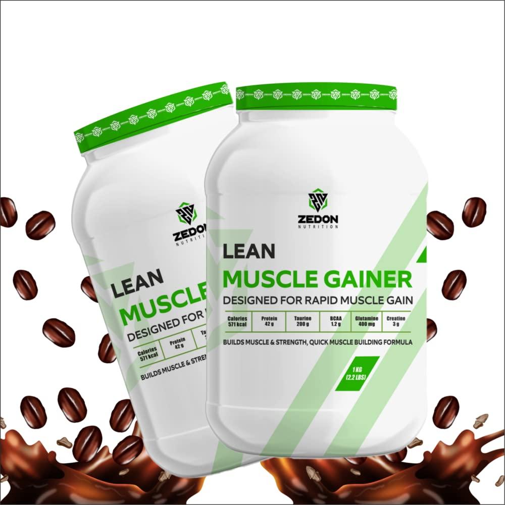 Zedon Nutrition Zedon Nutrition Lean Muscle Gainer Whey Protein Source | 42g Protein, Creatine, BCAA, Glutamine, Taurine | Muscle Building Supplement for Men & Women (Coffee, 1KG)