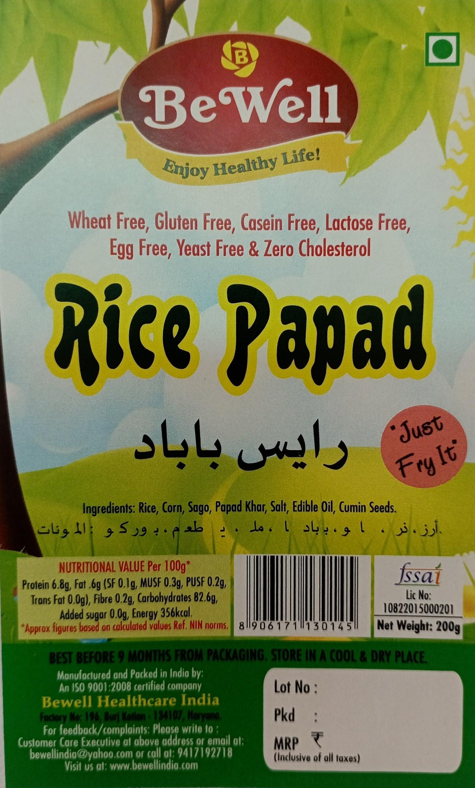 Bewell Bewell Gluten free rice Papad 200gx4 | Wheat Free | Dairy Free | 100% Vegan Papd