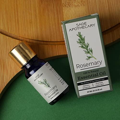 SAGE APOTHECARY Sage Apothecary Rosemary Essential Oil Hair Growth, Hair Fall Control and Nourishment Oil For Moisturizes Skin Body 100% Pure, Natural, Organic Essential Oil 10 ml