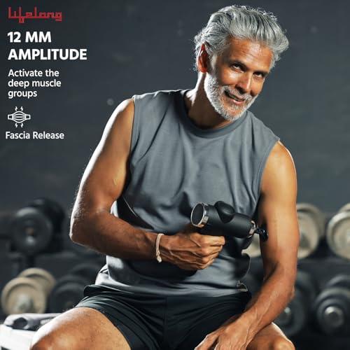 Lifelong Lifelong Gun Massager for Pain Relief with 8 Massage Heads & LCD Touch Display - Battery Powered - Deep Tissue Massage with 6 Speed Settings for Percussion Massage for Full Body (LLGM171, Black)