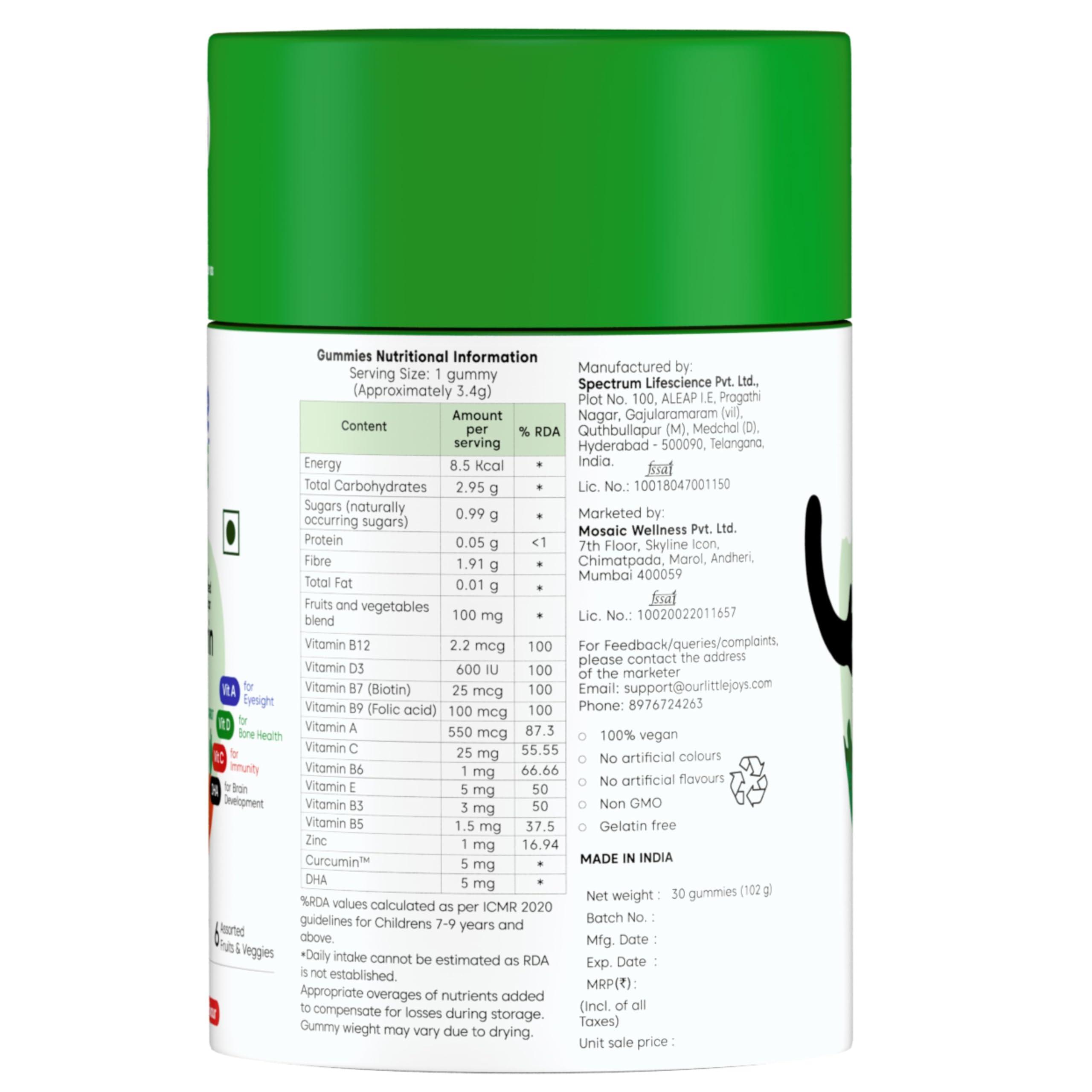 Little Joys Little Joys Multivitamin Gummies (7-12 years) | 60 Days Pack | No Sugar Added | Strawberry Flavour | Boosts Immunity, Bone Health & Digestion | pack of 2