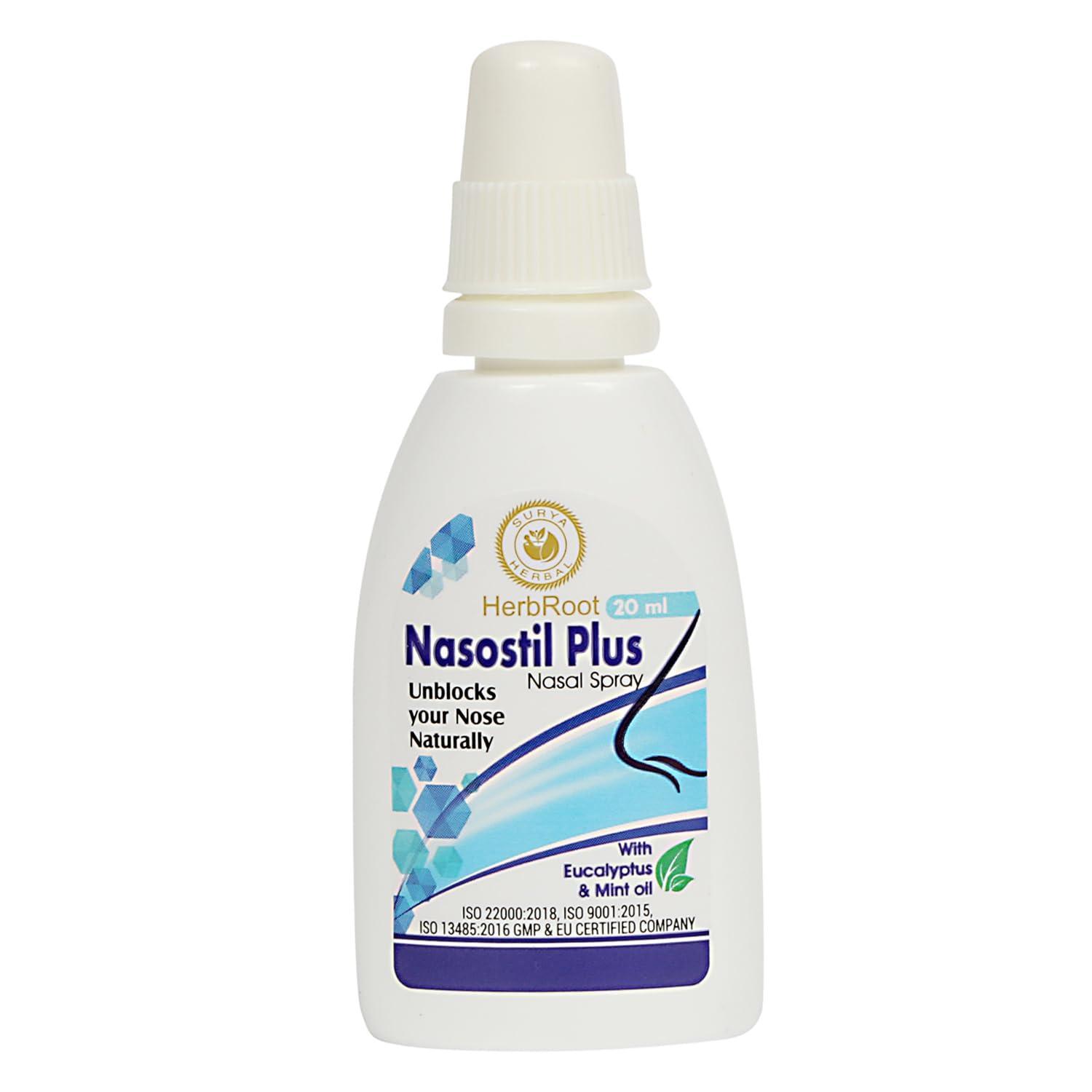 HerbRoot HerbRoot Surya Herbal Nasostil Plus | Nasal Spray | Eucalyptus & Mint Oil | Relieves Sneezing | Itchy Nose | Runny Nose 20ml | (Pack of 3)
