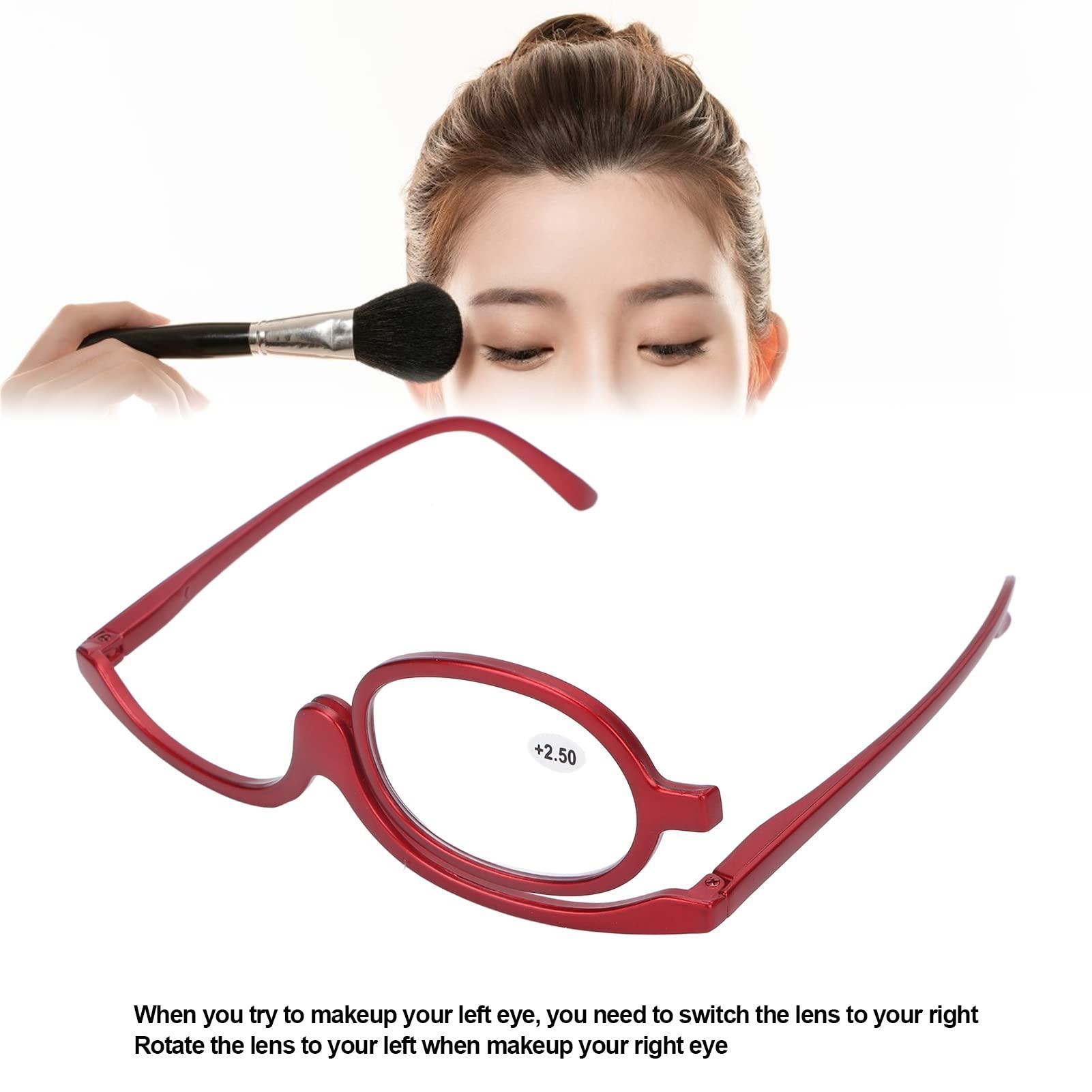 Zunate Zunate Makeup Glasses Single Lens, Rotatable Flip Down Lens Make up Eyeglasses, Readers Magnifier Eyeglasses for Women, Red(+2.50)