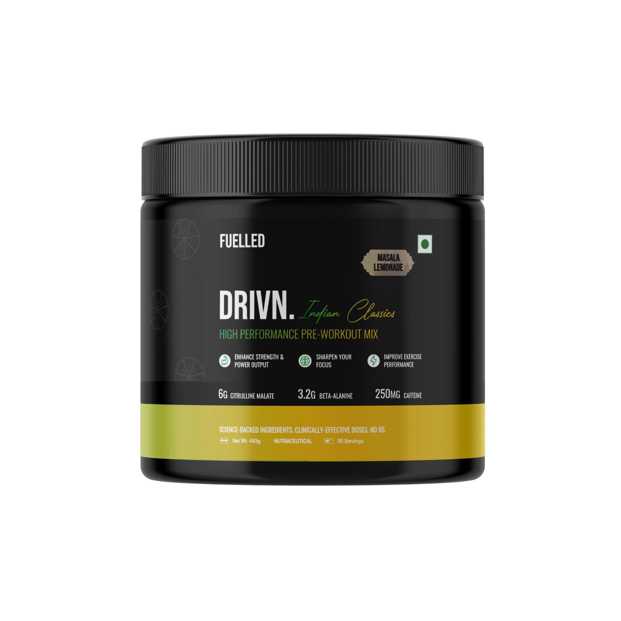 Fuelled Fuelled DRIVN Pre-Workout (483 g, 30 Servings) 3.2 g Beta Alanine 250 mg Caffeine, 6 g Citrulline Malate/Improve Exercise Performance, Focus, Strength and Endurance (Masala Lemonade)