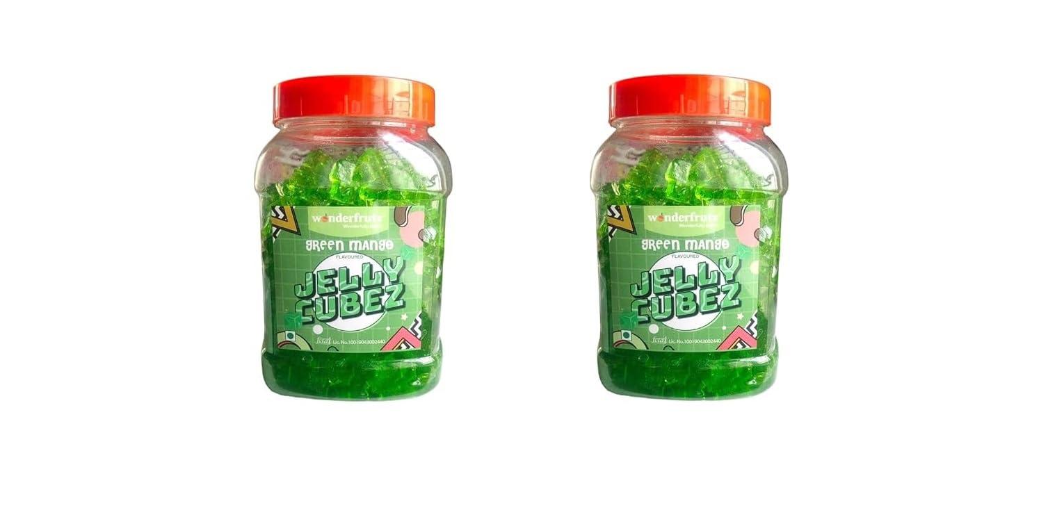 WONDERFRUTZ Wonderfrutz Fruit Flavoured Jelly Cubes| Ideal for Kids | Perfect Topping for Ice Creams, Cakes | Top up for Juice & Shakes& Cocktails |100% Gelatin Free Flavours Pack Of 2 (Green Mango)