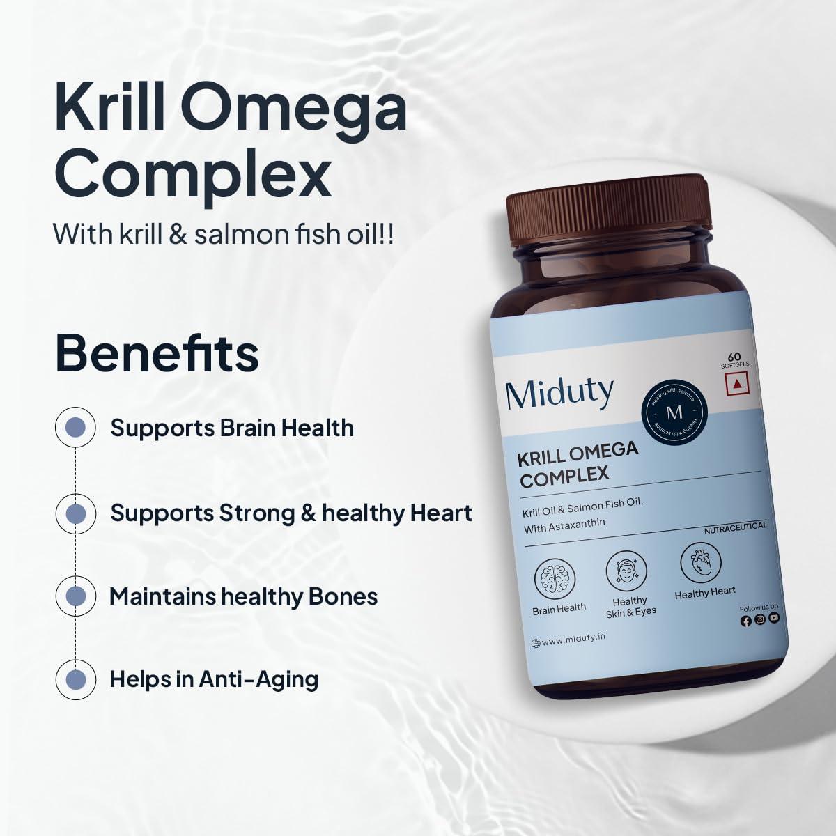 Palak Notes Miduty Palak Notes Antarctic Fish Krill Oil - Triple Strength Omega 3 Capsule With Astaxanthin- Antioxidant - EPA & DHA - For Joints - Heart - Liver Krill Omega 3 Supplement 60 Softgel