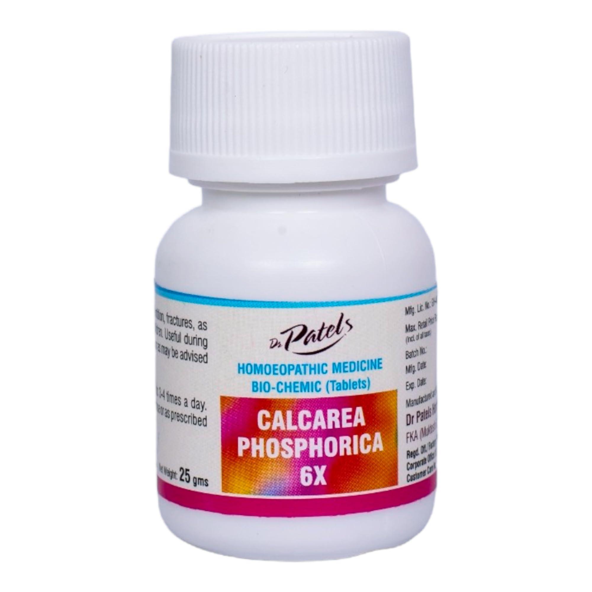 DR PATELS HOMEOPATHIC MEDICINES Dr Patel\'s Homeopathic Calcarea Phosphorica 6X Biochemic Tablets - Restorative Formula for Cell Regeneration, Fracture Healing, and Digestive Support- 25gms