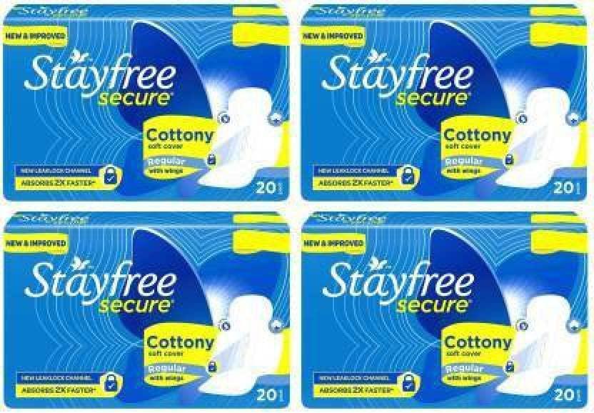 Stayfree STAYFREE best Secure Cottony Soft Regular Sanitary Pad Sanitary Pad (Pack of 4)