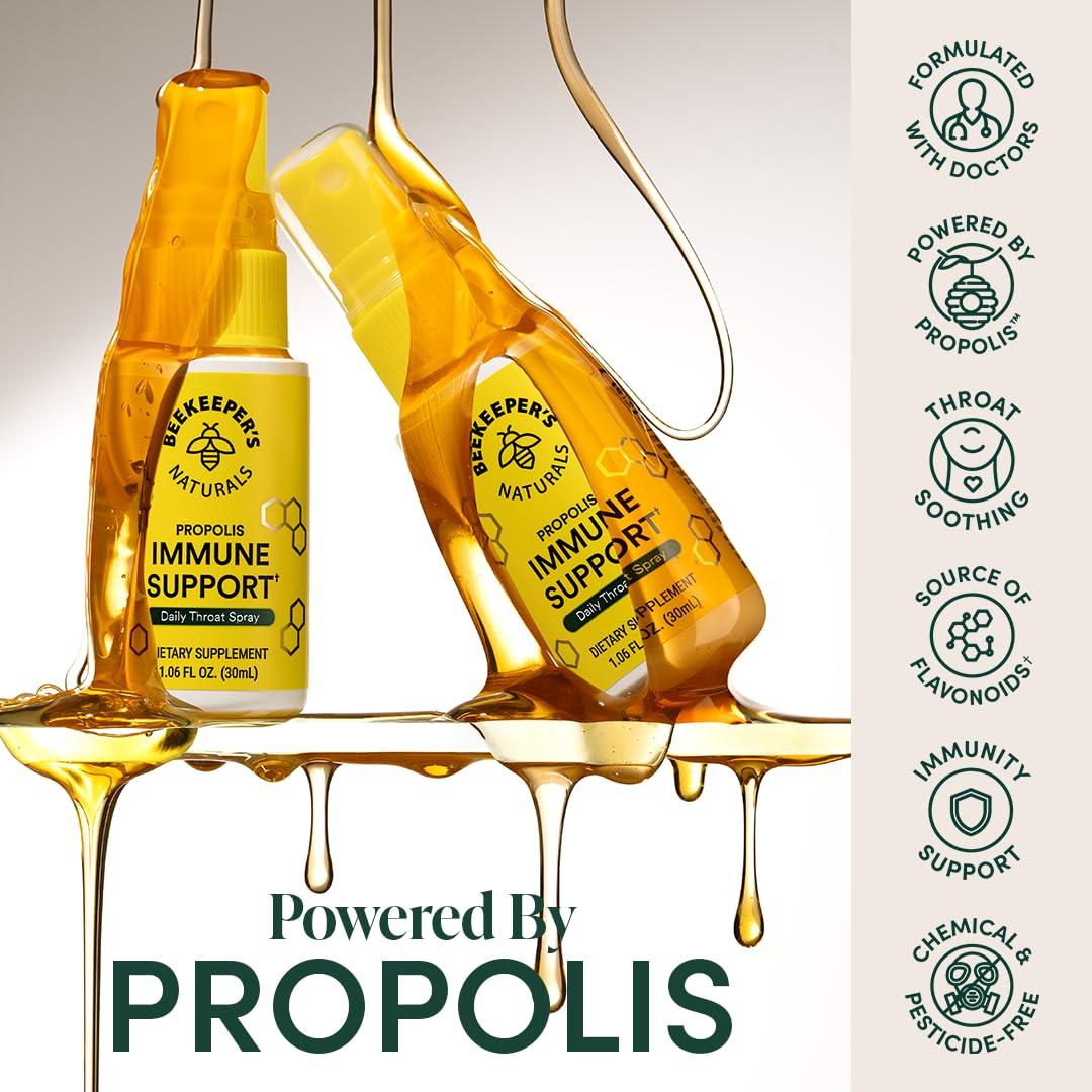 Beekeeper\'s Naturals Bee Propolis Throat Spray by Beekeepers Naturals | Premium 95% Bee Propolis Extract | Natural Throat Relief and Immune Support | Great for Kids : Bee Propolis Spray