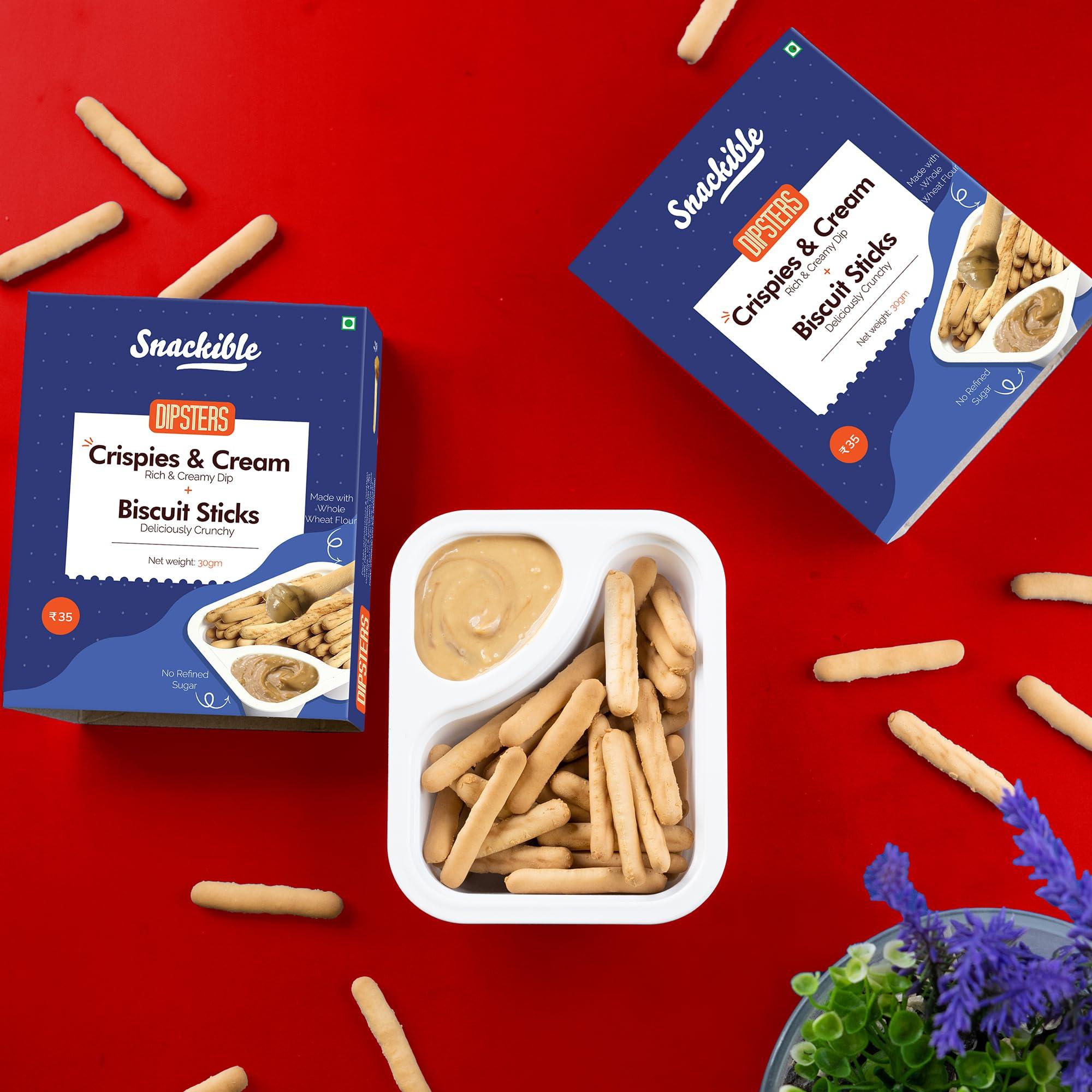 Snackible MU(N)CH BETTER Snackible Dipsters Cookies and Cream Dip with Biscuit Sticks (Pack of 24) - 24x30gm | Baked | Biscuits & Dip | Munching |Cookies & Cream
