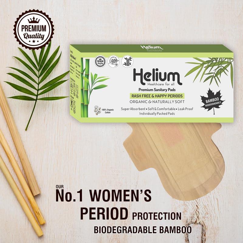 Helium Helium Biodegradable Bamboo Premium Sanitary Pads - (Pack Of 4= 90 Pads,50 Regular Pads XL + 40 Overnight Pads XXL),Pure Cottene,100% Rash-Free-Periods,High Absorbent, High Absorbent, Extra Long