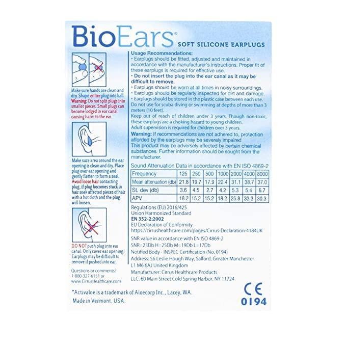 Generic James BioEars 3 Pair Soft Silicone Ear Plugs for sleep study Loud noise Meditation Sound Reducing swim water proof Ear Plugs Carry Case with Active Aloe (Orange)