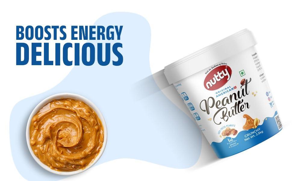 NUTTY NUTTY Goodness of Crunchy Natural Peanut Butter | Unsweetened & 100% Roasted Peanuts | No Added Sugar, Salt, or Hydrogenated Oils | High Protein Peanut Butter Crunchy | Gluten-Free & Vegan | 2.5kg Jar