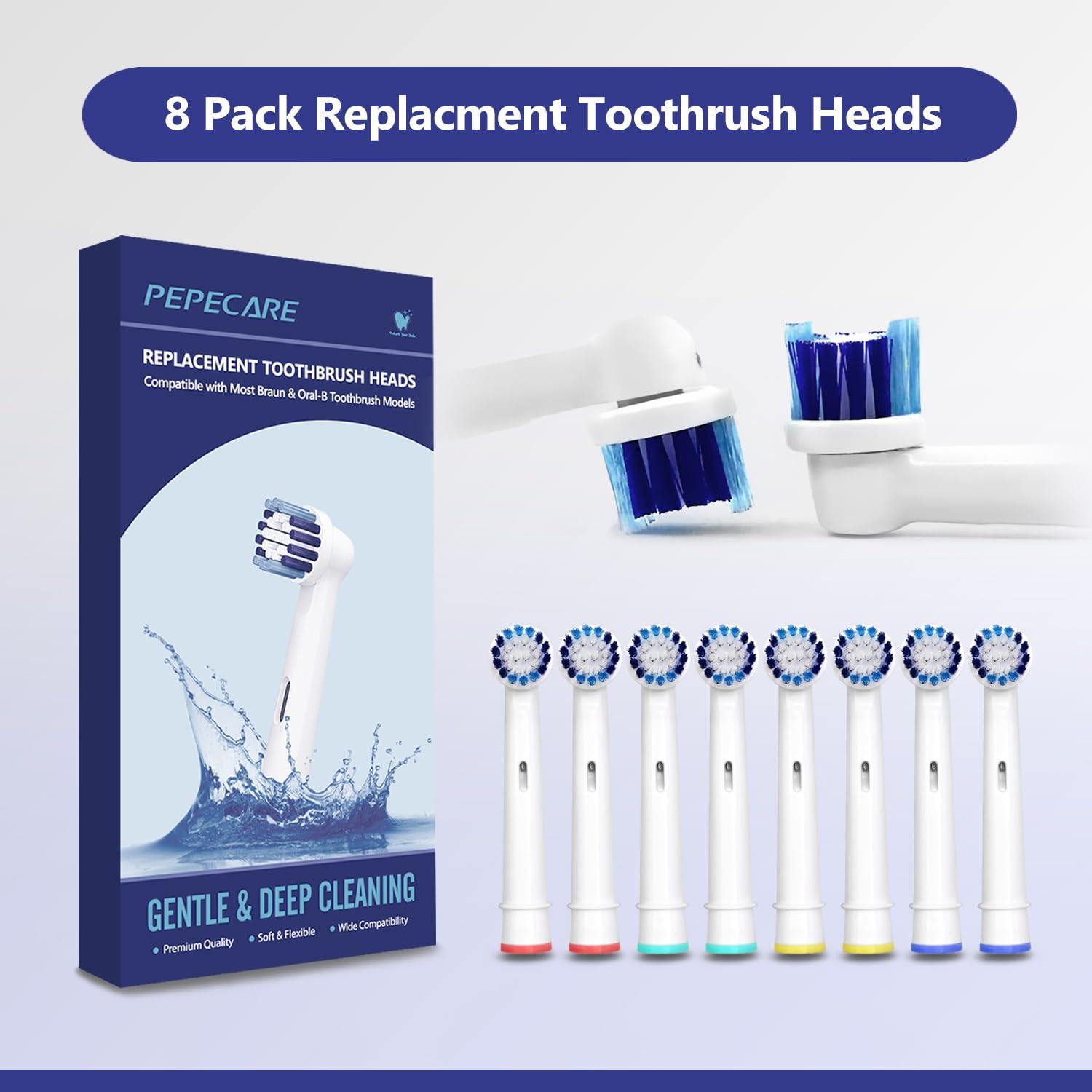 PEPECARE 8 Pack Replacement Toothbrush Heads Compatible with Braun Oral-B Professional Care 500 1000 2000 2500 3000 5000 Vitality Pro Smart Genius Toothbrushes