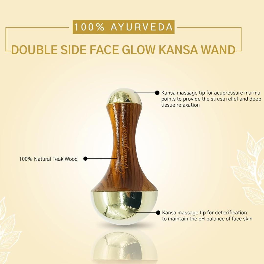 Casaveda Casaveda Face & Acupressure Double Sided Kansa Wand Iastem Tool Massager With Teak Wood Handle For Detoxification And Deep Relaxation (Natural Brown, Small)