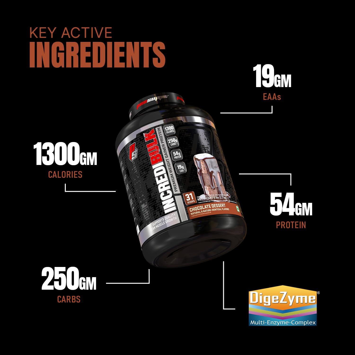 PRO SUPPS PROSUPPS Incredibulk Premium Weight Gainer Protein - 2.7kg (Chocolate) | 54g Protein, 250g Carbs, 19g EAA | Weight Gain Supplement for Men & Women| Mass Gainer