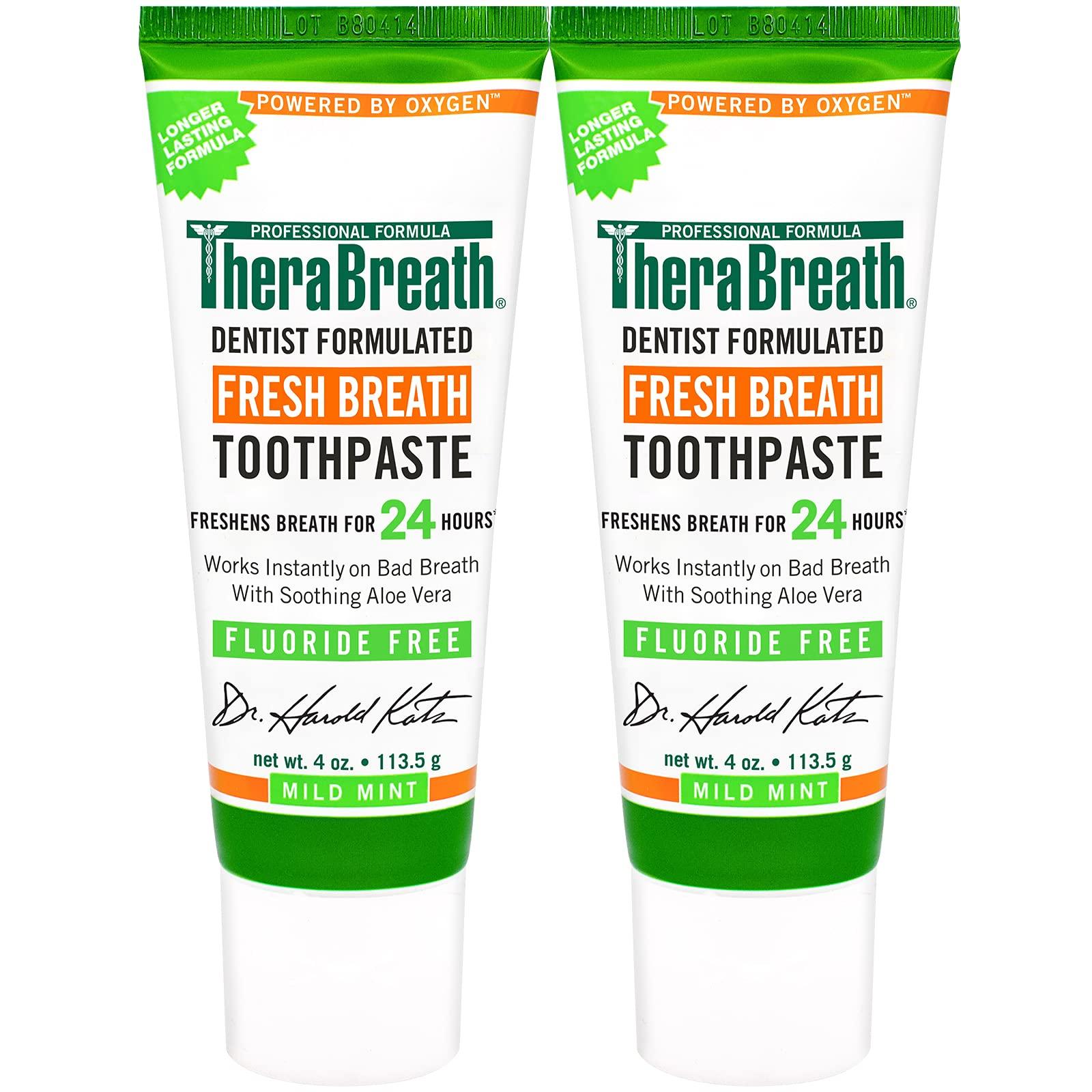 TheraBreath TheraBreath Dentist Formulated Fresh Breath Toothpaste without Fluoride, Mild Mint (4 oz) - Pack of 2
