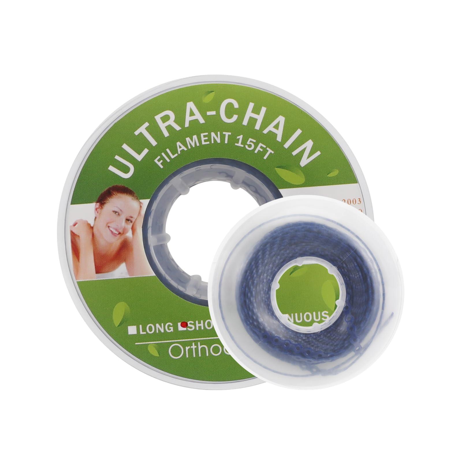 faruijie Colourful Dental Orthodontic Elastic Rubber Band Power Chain for Braces Short Long Continuous Sizes Orthodontic Treatment 1 pc (Long, Navy blue)