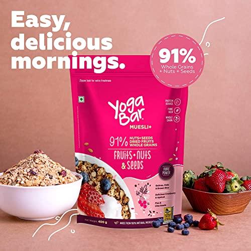 Yogabar Yogabar Muesli Fruit And Nuts - 93% Wholegrain Breakfast Cereals With Oats, Dry Fruits, And Nuts & Seeds, High In Omega 3, Gluten Free Granola With Chia And Flax Seeds (700G - Pack Of 2)