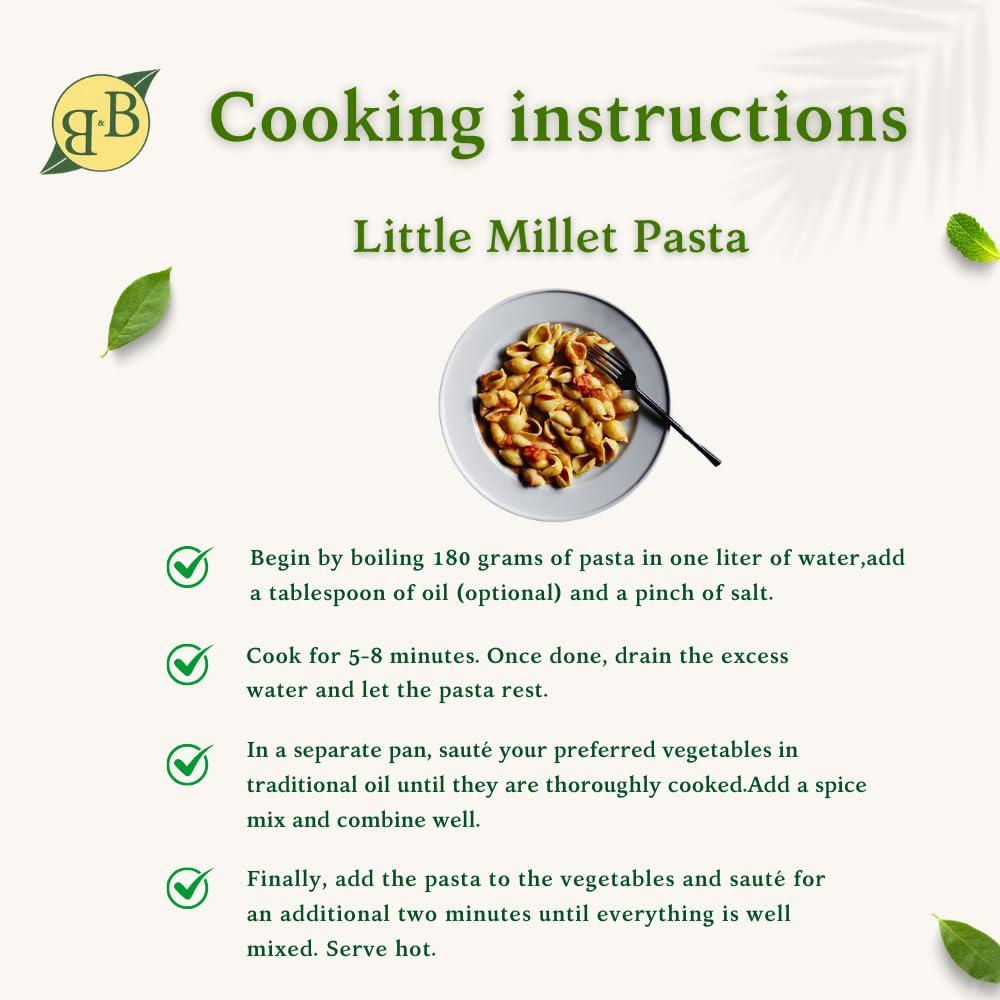 B&B Organics 5000 BC Little Millet Pasta (180g Pack of 2)/ Saamai pasta/Natural and Preservative Free/Zero Additives