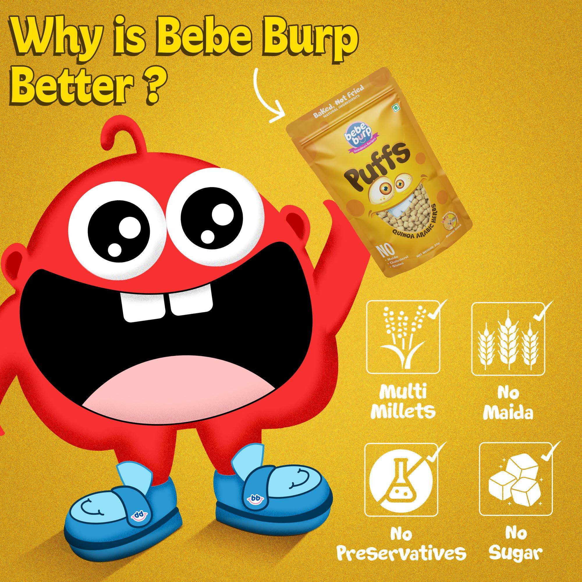 BE\'BE\' BURP BE\'BE\' BURP Healthy Puff Snacks | Quinoa Arabic Herbs | Baked Puffs, Not Fried, Protein Snacks | No Maida & Gluten-Free | Travel-Friendly | 35gms Each (Pack of 4)