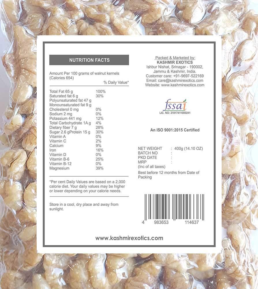Kashmir Exotics Kashmir Exotics Pure Kashmiri Organic Walnut Kernels 400 gm, Extra Light Half Natural Walnuts Without Shell, Akhrot Giri