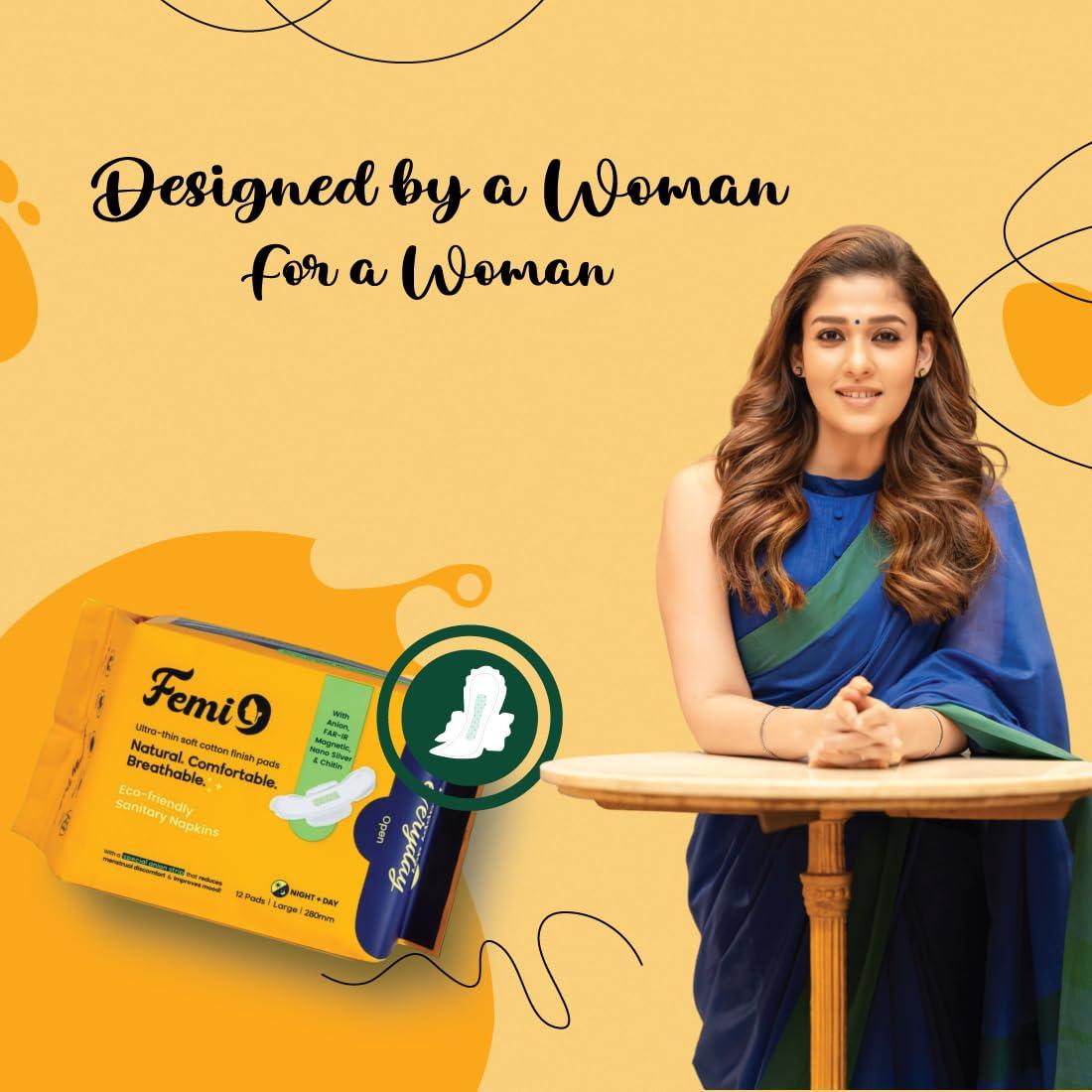 Femi9- Happy day everyday Femi9- Happy day everyday Ultra Soft Sanitary Pads for Women | Anti- Bacterial | Combo Pack | L- 12 Pads & XL- 10 Pads