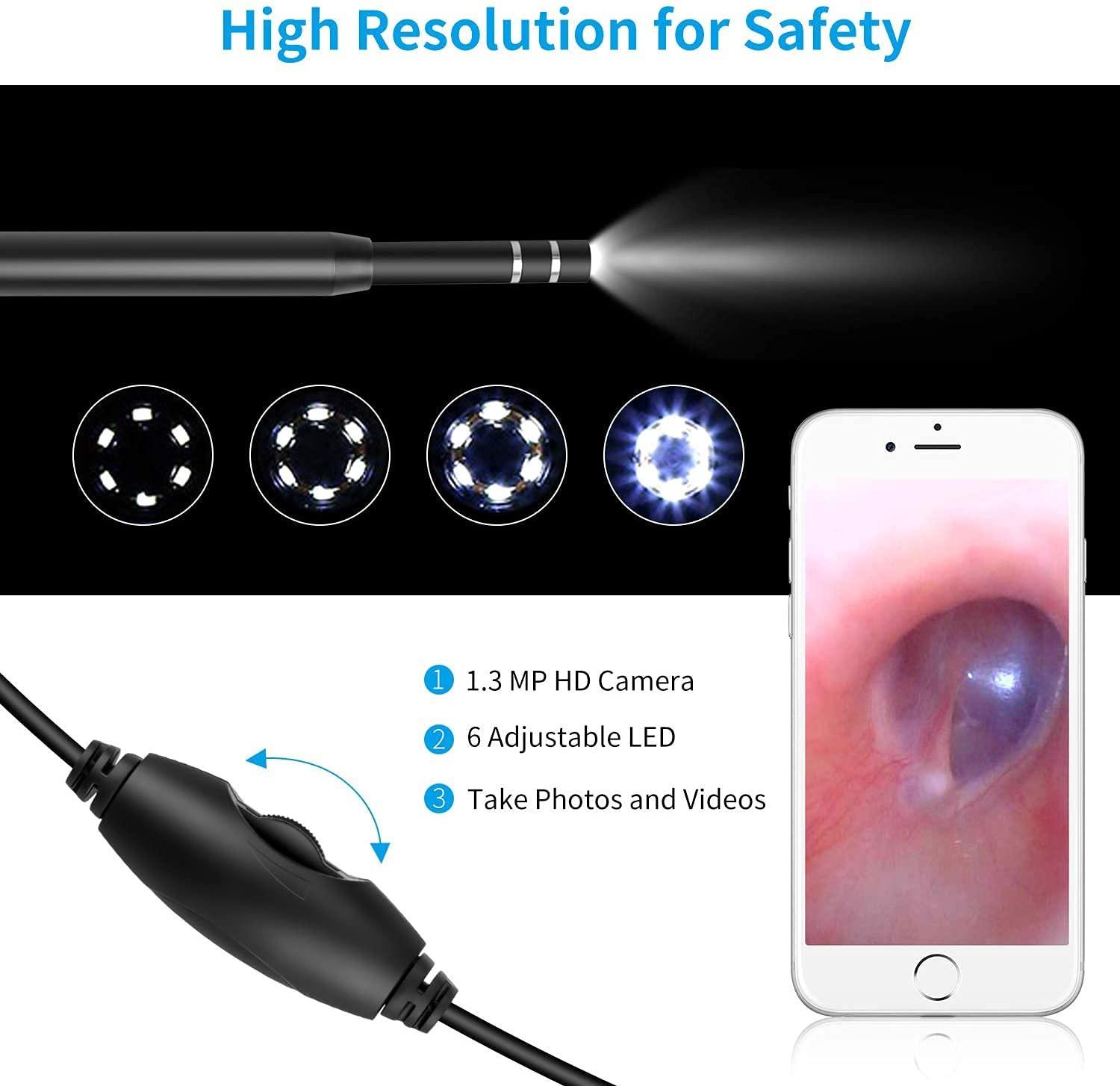 Tobo Tobo Ear Otoscope, USB Digital Waterproof HD Ear Scope Inspection Camera,3 in 1 USB Otoscope with 0.3 Mega Pixel 6 LEDs for Tablet Laptop PC Android Phone to Video Otoscope (USB-0.3-MP) TD-592IM