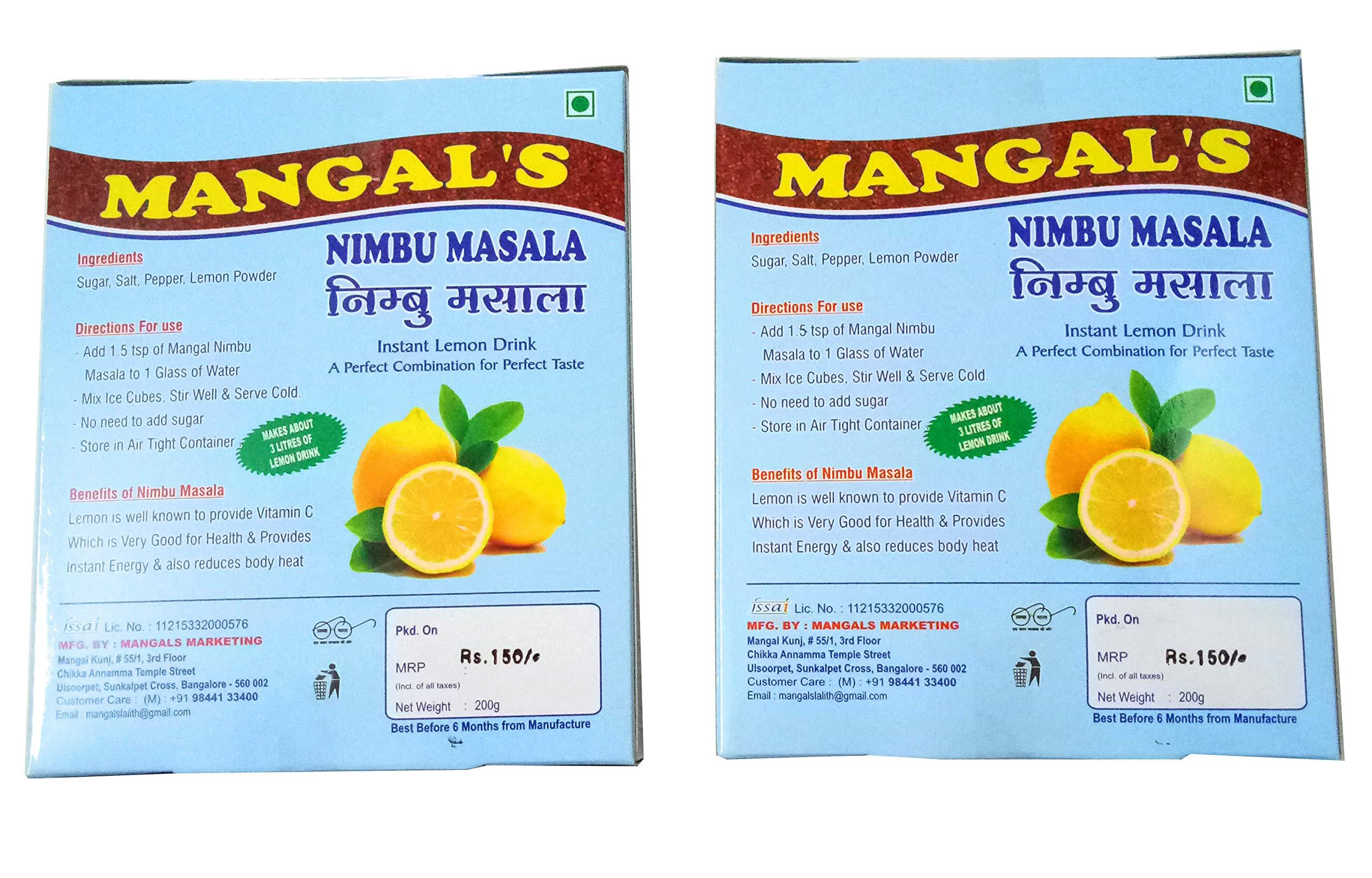 A.MANGALS A.Mangals Nimbu Masala Powder- instant lemon drink Pack Of 2 (200g Each) plus get free Shreejal coconut water mix sachets worth 60/-
