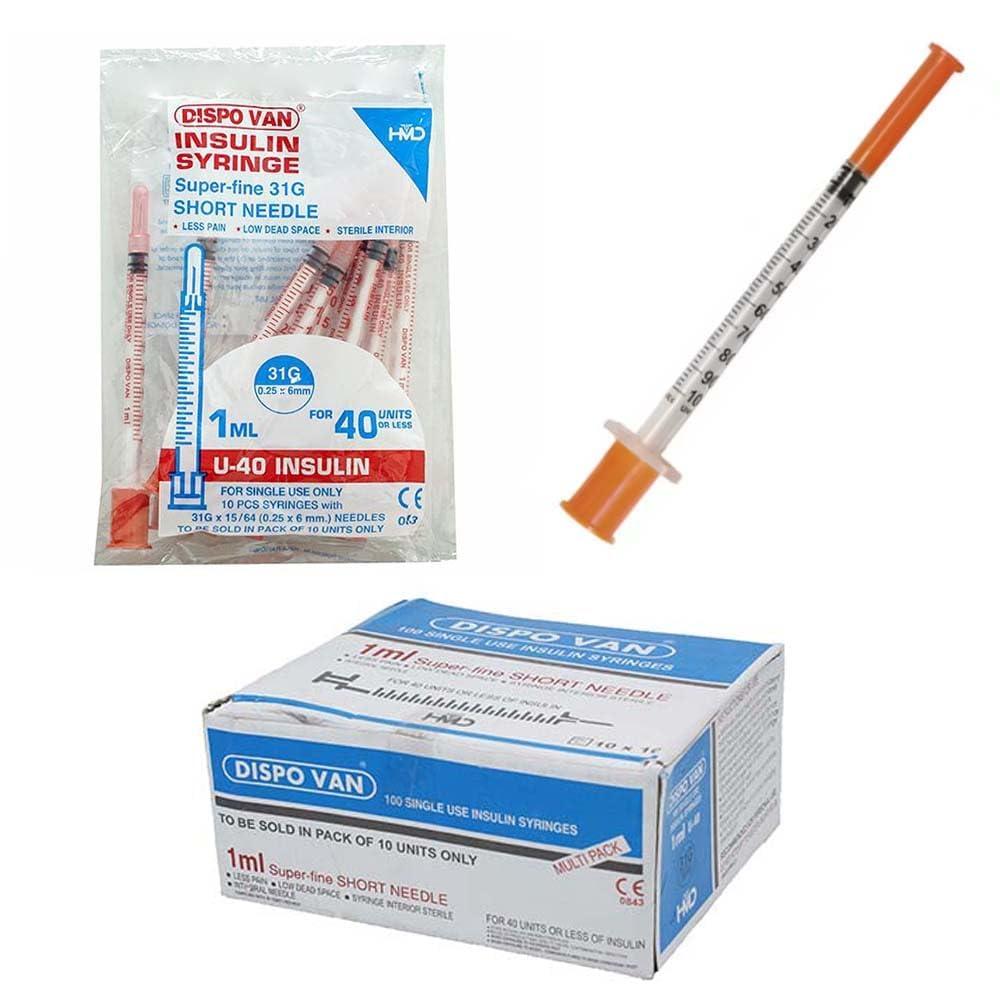 Anmol Anmol Dispovan 1Ml Single Use Bd Insulin Syringe With Needle(Multicolor)(100 Pcs)