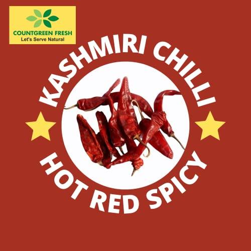 COUNTGREEN FRESH Countgreen Fresh Whole Dried Kashmiri Red Chili | Kashmiri Sukhi Sabut Lal Mirch | Hot Chilli 100% Organic - Ideal for Preparations Like Curries, Chutneys, Pickles, Soups and Other Dishes (100 g)