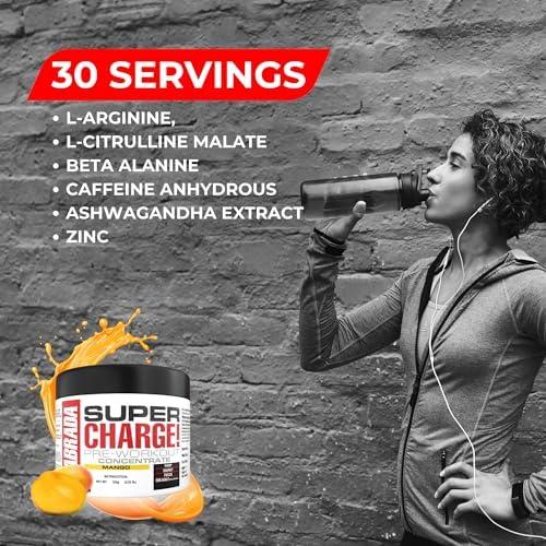 Labrada Labrada Super Charge Pre-Workout Concentrate Powder 150G, Mango (30 Servings | 0.75G L-Arginine |375Mg L-Citrulline Malate |2G Beta Alanine | 150Mg Caffeine Anhydrous | 250Mg Ashwagand