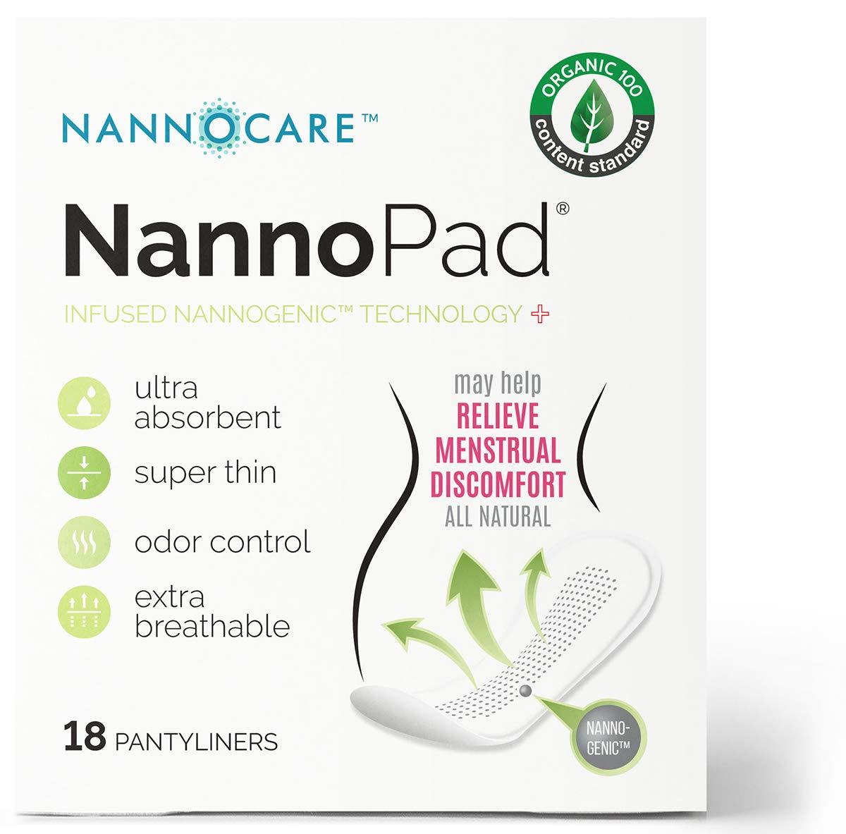 NannoPad NannoPad Pantyliners - Made with Organic Cotton - Can Minimize Odors and Bacteria - No Fragrances or Dyes - Nannogenic Technology Developed to Reduce Menstrual Discomfort