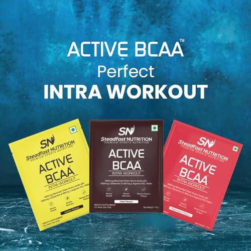 Steadfast Nutrition Steadfast Nutrition Active BCAA | Pre Workout BCAA Supplement in 2:1:1 Ratio | Muscle Recovery & Endurance, Intra workout | BCAA with L-Glutamine & L-Arginine | Watermelon Flavour (450g, 30 Sachets)