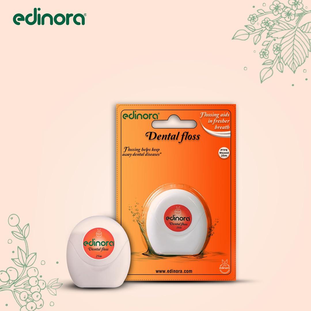Edinora Edinora Dental Floss | For interdental cleaning and improved mouth health | 25m long, PTFE waxed dental floss | For Clean teeth and Fresh breath | Pack of 2