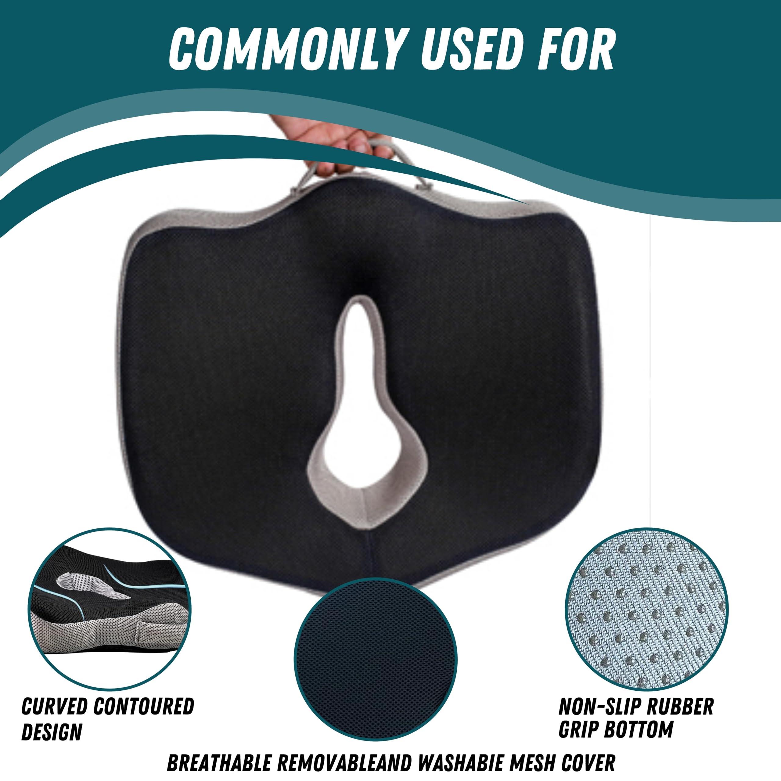 FAZISTA FAZISTA Orthopedic Memory Foam Coccyx Seat Cushion for Relief of Back Pain, Sciatica, and Tailbone in Office/Home Chairs and Computer Desk, Wheelchairs, Driving (Mesh Black, Pack of 1Pc)