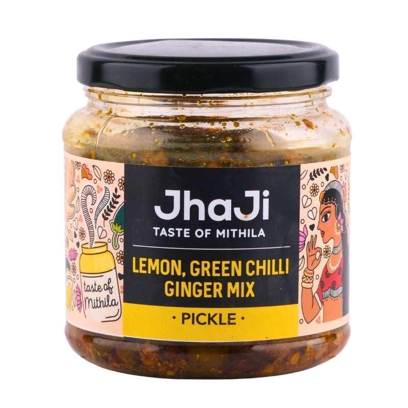 JhaJi - Taste of Mithila JhaJi - Taste of Mithila Lemon,Ginger & Green Chili Mixed Pickle|Neembu Adrak Mirch Ka Khatta Achar|Tangy,Sour|No Vinegar|Sun-Dried. No Preservatives & Colors|Bihari-Style Homemade Pickle,500G