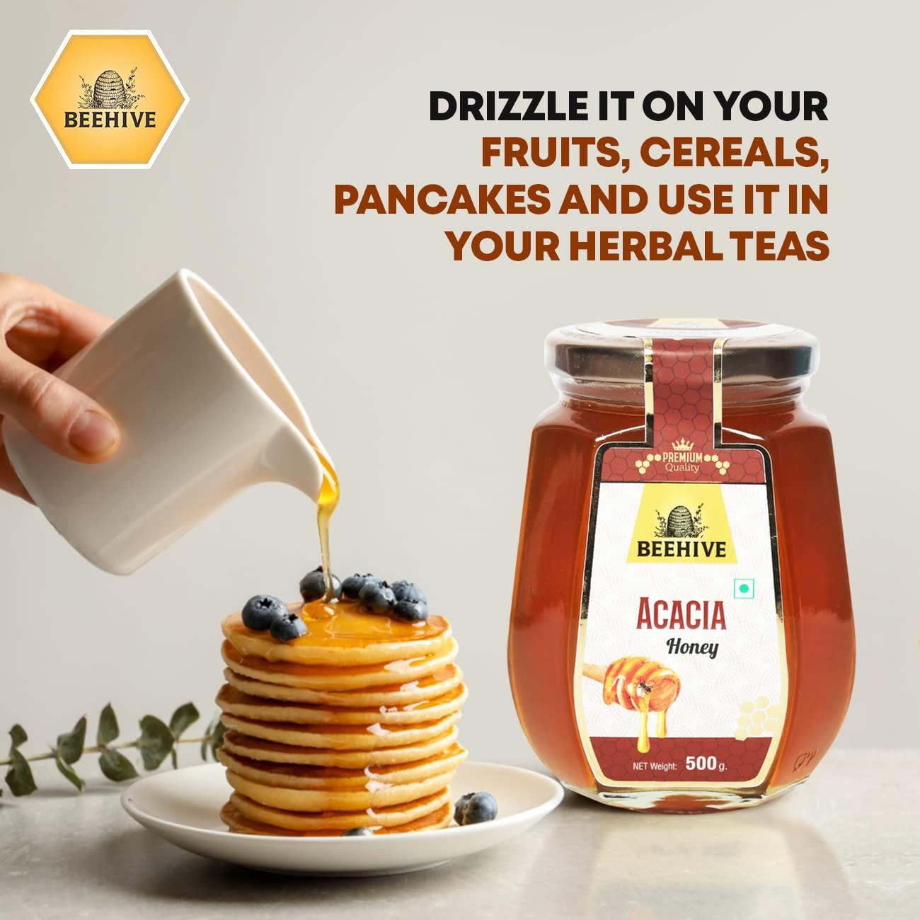 BEEHIVE Beehive Acacia Honey | 100% Pure & Natural | Energy Booster | Mild Honey Raw and Unprocessed Honey | 500 g